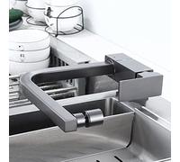 Folding Kitchen Faucets with Inner Window, Brass Swivel Kitchen Sink Faucet with Hot and Cold Water, Gray D(C)
