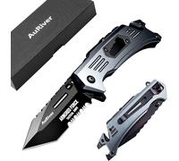 Folding Knife,6-In-1 Folding Pocket Knife With Bottle Opener,Window Breaker And Belt Cutter,Sharpener Rod & Whistle,Folding Hunting Knife With Titanium Coated Blade