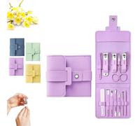 Folding Leather Manicure Kit, Portable Nail Clipper Set, Stainless Steel Nail Clipper Set with Cuticle Trimmer & Pedicure Care Tools (Purple,12Pcs)