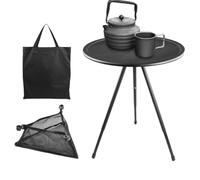 Folding Outdoor Table, Round Patio Desk, Adjustable Height Stand, Compact Fold Design, Lightweight Metal Frame, Easy Carry Structure, Perfect for Camping, Picnic, Beach, 16.77x14.76x14.76 inches