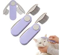 Folding Pet Comb, Portable Travel Cat Dog Grooming Brush, Double-Sided Stainless Steel Teeth, Removes Tear Stains & Loose Fur, Compact Sensitive Area Grooming Tool (Purple*2)