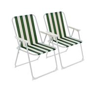 Folding Plage Portable / Camping Deck Chair - Green Stripe - Lot de 2