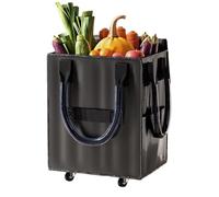 Folding Rolling Tote Bag, Reusable Heavy Duty Grocery Bag on Wheels with Handle, Shopping Bags for Laundry Camping Moving Trip Clothes Outdoor Mall, Large Capacity, Durable Material, Smooth Gliding