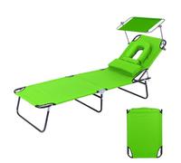 Folding Sun Lounger,Portable Beach Lounge Chair with Face Hole,4-Level Adjustable Outdoor Tanning Reclining Chairs,Headrest & Canopy Shade,265 lbs Capacity,for Camping,Travel (Gray, with Canopy)