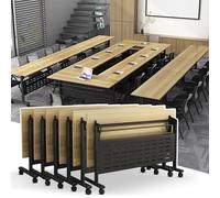Folding Tables 6ft, Modern White Conference Table, Flip Top Conference Room Desk,Mobile Training Desk with Wheels for Office,Meeting Room,Classroom