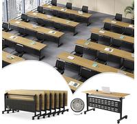 Folding Tables 6ft, Modern White Conference Table, Flip Top Conference Room Desk,Mobile Training Desk with Wheels for Office,Meeting Room,Classroom