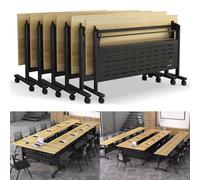 Folding Tables 6ft, Modern White Conference Table, Flip Top Conference Room Desk,Mobile Training Desk with Wheels for Office,Meeting Room,Classroom