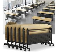 Folding Tables 6ft, Modern White Conference Table, Flip Top Conference Room Desk,Mobile Training Desk with Wheels for Office,Meeting Room,Classroom