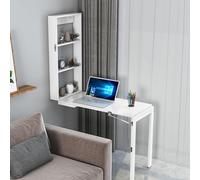 Folding Wall Mounted Desk,Wall Mounted Desk, Fold Out Convertible Floating, Table with Storage Area, Able for Home, Office, Restaurant (White, 100x50x75cm/39.4x19.7x29.5in)