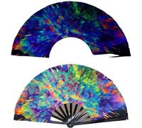 FoldingKung Fu Éventail en tissu avec impression d'encre colorée effet fluorescent, os de bambou pour festival
