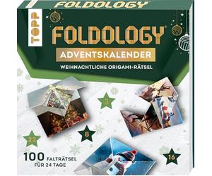Foldology - Calendrier de l'Avent en origami - Plusieurs puzzles pliants uniques pour chaque jour de l'Avent - Calendrier de l'Avent pour les esprits lumineux et les mains habiles. Idéal pour les