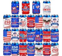 FoldTier Lot de 25 manchons de bière pour 250e anniversaire US 1776-2026 4 juillet Décoration patriotique pour 250e anniversaire Rouge/blanc/bleu