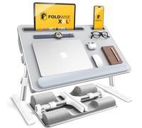 FoldWise Table & Bureau d'Appoint 2-en-1 - Coussins Doux, Hauteur et Angle réglables, Pliable avec Repose-Poignets, Support Tablette, butée Amovible & Surface antidérapante en Cuir pour Ordinateur