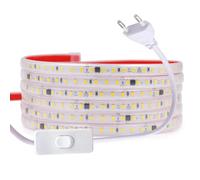 FOLGEMIR 30m Ruban à LED avec interrupteur - blanc neutre, Bande avec puce IC, direct vers AC 220V, autocollant, 2835 SMD 120 LEDs/m, éclairage très lumineux, IP65 étanche