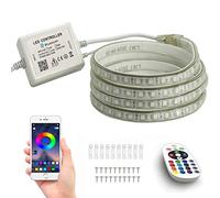 FOLGEMIR 35m Ruban de LED RGB, Bande de contrôle Bluetooth, Bandeau lumineuse dimmable avec transformateur et 24 boutons télécommande IR, 5050 SMD 60 LEDs/m, flexible, 230V strip, étanche IP65