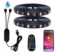 FOLGEMIR 4 mètres (2x 2m) Ruban de LED RGB dimmable, Bluetooth/APP contrôlée rétroéclairage TV USB LED 5050 avec télécommande RF pour HDTV, auto-adhésive, flexible, Étanche IP20