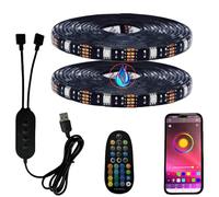 FOLGEMIR 5 mètres (2x 2,5m) Ruban de LED RGB dimmable, Bluetooth/APP contrôlée rétroéclairage TV USB LED 5050 avec télécommande RF pour HDTV, auto-adhésive, flexible, Étanche IP65