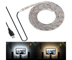 FOLGEMIR Rétro-éclairage TV - 3 mètre 180 LED - Blanc Chaud, barrette lumineuse LED USB 5V, adapté aux téléviseurs HD et aux écrans plats, autocollant, flexible, étanche - IP65