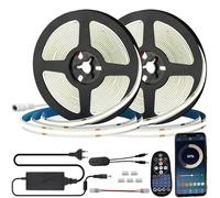 FOLGEMIR Ruban à COB LED 10m (2x 5m), Blanc Neutre 4000K, dimmable 8mm bande lumineuse, contrôle Bluetooth APP avec alimentation 12V+ télécommande RF, auto-adhésif, flexible