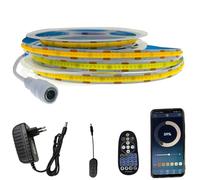 FOLGEMIR Ruban à COB LED 4m Blanc Froid 6000K, dimmable 8mm bande lumineuse, contrôle Bluetooth APP avec alimentation 12V+ télécommande RF, auto-adhésif, flexible