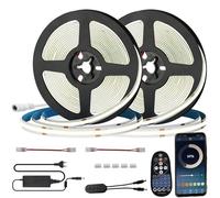 FOLGEMIR Ruban à COB LED Bluetooth, 10m (2x 5m) Blanc Neutre 4000K, dimmable bande lumineuse 8mm avec alimentation 24V & télécommande RF, éclairage uniforme, APP, Timer, Musique, auto-adhésif, IP20