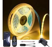 FOLGEMIR Ruban à COB LED WIFI, 5m Blanc Chaud 3000K, dimmable bande lumineuse 8mm avec alimentation 24V & télécommande RF, Musique, auto-adhésif, IP20, compatible avec APP Tuya