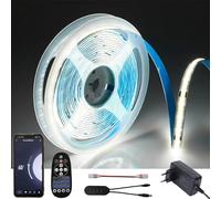 FOLGEMIR Ruban à COB LED WIFI, 5m Blanc Froid 6000K, dimmable bande lumineuse 8mm avec alimentation 24V & télécommande RF, Musique, auto-adhésif, IP20, compatible avec APP Tuya