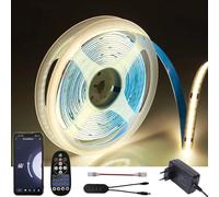 FOLGEMIR Ruban à COB LED WIFI, 5m Blanc Neutre 4000K, dimmable bande lumineuse 8mm avec alimentation 24V & télécommande RF, Musique, auto-adhésif, IP20, compatible avec APP Tuya