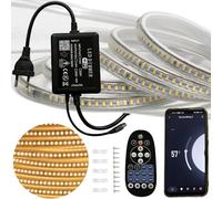 FOLGEMIR Ruban à LED 30m Blanc Chaud, Bande de contrôle WIFI/APP, dimmable avec transformateur 220V & télécommande IR, 2835 SMD 144 Leds/m, Minuterie, étanche IP65