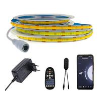 FOLGEMIR Ruban COB LED 3m Blanc Chaud 3000K, Bande de contrôle WIFI, dimmable LED strip avec alimentation 12V & télécommande IR, auto-adhésif, compatible avec APP Tuya