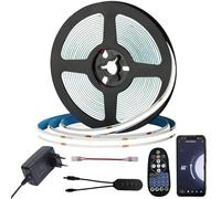 FOLGEMIR Ruban COB LED 5m Blanc Froid 6000K, Bande de contrôle WIFI, dimmable LED strip avec alimentation 12V & télécommande IR, auto-adhésif, compatible avec APP Tuya