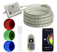 FOLGEMIR Ruban de LED RGB 10m, Bande de contrôle WIFI, dimmable avec transformateur 220V & télécommande IR, 5050 SMD 60 LEDs/m, étanche IP65, compatible avec APP Tuya