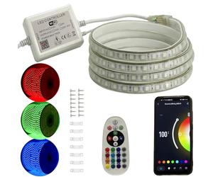 FOLGEMIR Ruban de LED RGB 30m, Bande de contrôle WIFI, dimmable avec transformateur 220V & télécommande IR, 5050 SMD 60 LEDs/m, étanche IP65, compatible avec APP Tuya