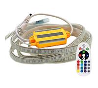 FOLGEMIR Ruban de LED RGB 5m, 16 couleurs au choix, bande lumineuse dimmable avec transformateur 220V et télécommande IR, 5050 SMD 60 LEDs/m, étanche IP65