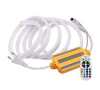 FOLGEMIR Ruban de néon LED 1m RGB - 16 couleurs au choix, bande lumineuse dimmable avec transformateur 220V et télécommande IR, 5050 SMD 60 LEDs/m, flexible, étanche IP65