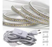 FOLGEMIR Ruban LED 1m avec interrupteur Blanc Froid, 2835 SMD 144 LEDs/m, 220V 230V strip, éclairage très lumineux, IP65 étanche