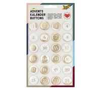 folia 1219 - Lot de 24 boutons de calendrier de l'Avent nacré en métal pour créer un calendrier de l'Avent personnalisé, blanc/doré