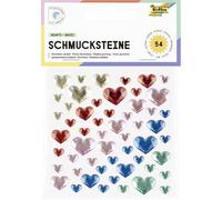 folia 12311 - Pierres décoratives HEARTS BASIC, 54 pierres scintillantes en forme de cœur en 5 couleurs, autocollants en 3 tailles, autocollants, pour décorer et orner
