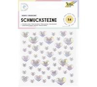 folia 12313-Pierres décoratives HEARTS IRIDESCENT, pierres scintillantes en forme de cœur, irisées et chatoyantes, 3 tailles, autocollants, pour décorer et orner, Plastic, 54 Pieces
