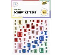 folia 12314-Pierres décoratives Square Basic, Pierres carrées Scintillantes en 5 Couleurs, 3 Tailles, Autocollants, pour décorer et orner, Plastic, Multicolor, 67 Pieces