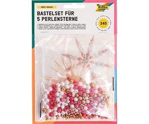 folia 12520 Kit de Bricolage pour 5 étoiles en Perles Rouge/doré/Blanc Perle Idéal comme décoration de Noël