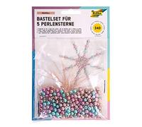 folia 12550 Kit de bricolage pour 5 étoiles perlées Pastel rosé/turquoise/gris 340 pièces - Idéal comme décoration de Noël faite maison