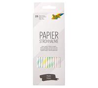 folia 12592 Lot de 25 pailles en papier imprimées respectueuses de l'environnement et de qualité alimentaire, pour boire, travaux manuels et décoration Motif rayures pastel Env. 19,7 cm de diamètre 6