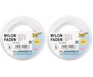folia 12916 - Fil de Nylon sur Bobine, Transparent, env 0,16 mm x 100 m, capacité de Charge 0,85 kg, Fil à Peine Visible, idéal pour Mobiles, Bijoux, décoration (Lot de 2)