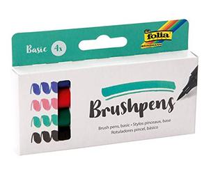 folia 1719 Lot de 4 pinceaux Basic avec pointe flexible, largeur de trait env. 1-7 mm, à base d'eau, dans les couleurs baies, bleu, vert et noir