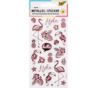 folia 19602 - Lot de 26 autocollants métalliques II avec flamant rose et autres motifs tropicaux, idéal pour décorer des cartes de vœux, des travaux manuels et du scrapbooking