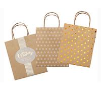 folia 21223 Lot de 3 sacs cadeaux de Noël en papier kraft marron avec gaufrage à chaud Env. 12 x 5,5 x 15 cm