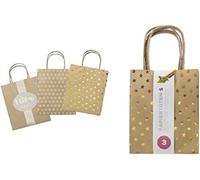 folia 21823/3 - Lot de 3 sacs en papier kraft marron - Sacs cadeaux partiellement gaufrés à chaud - Environ 18 x 8 x 21 cm - 3 motifs assortis - Pour bricoler, décorer et offrir