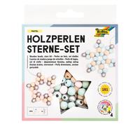 folia 22522 Beads Pastel, Set with 160 Wooden Balls and a Golden Cord for Thread