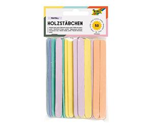 folia 2288 - Lot de 50 bâtonnets en bois pastel - Environ 11,4 x 1 x 0,2 cm - 6 couleurs différentes - Avec extrémités arrondies - Idéal pour décorer, bricoler ou apprendre les chiffres - Multicolore